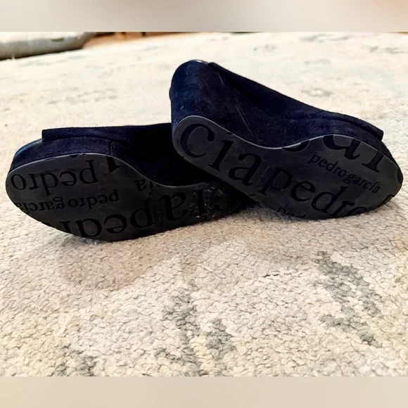 Pedro Garcia suede black wedge platform slingbacks Sz 38 / 8 US - Picture 5 of 6